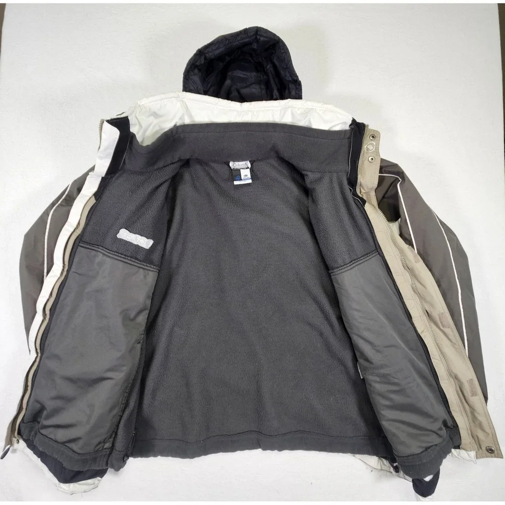 Columbia Mens XLT Interchange 3-in-1 Jacket Gray Brown Hooded Winter Coat